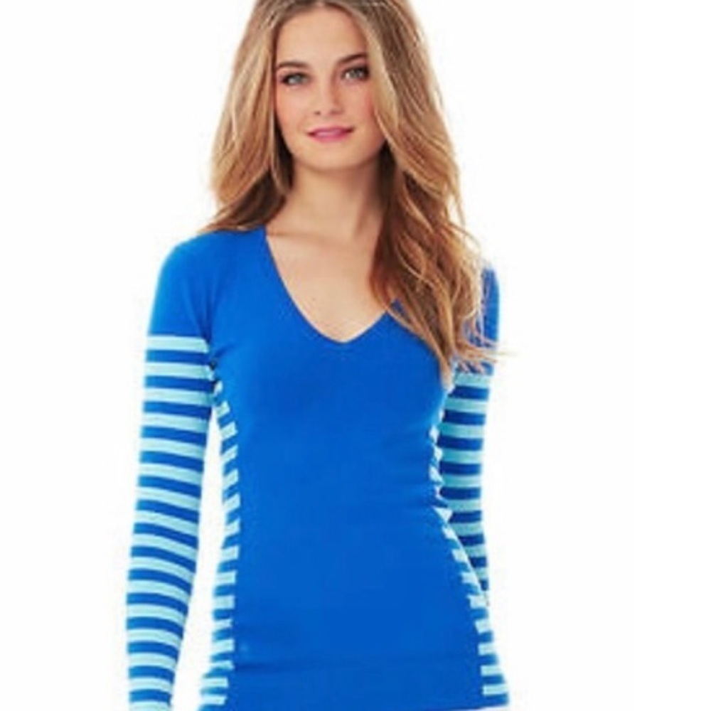 Lilly Pulitzer Adelaide Sweater in Brewster Blue Good Reef Stripe Size Large NWT